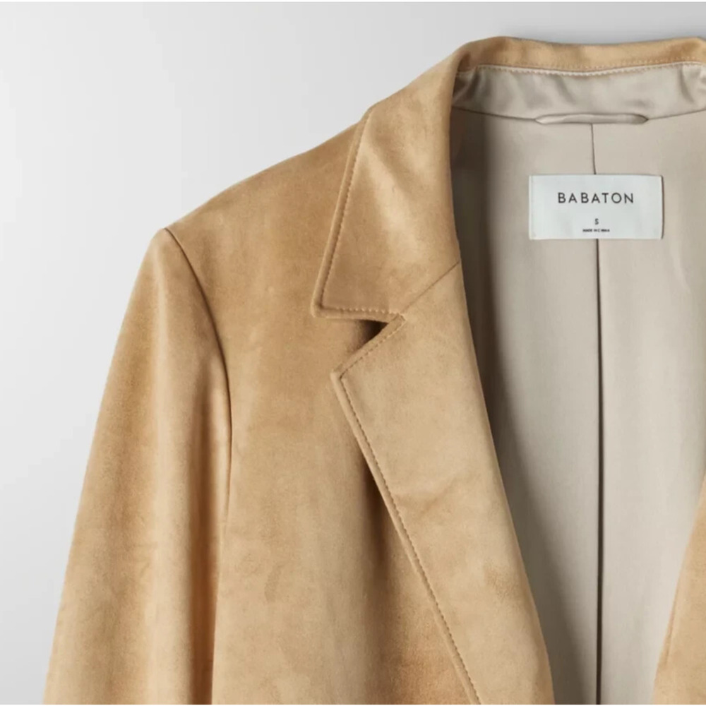 Babaton x Aritzia Callahan Jacket Open Front Vegan Suede Tan Camel Women's Small - Picture 7 of 15
